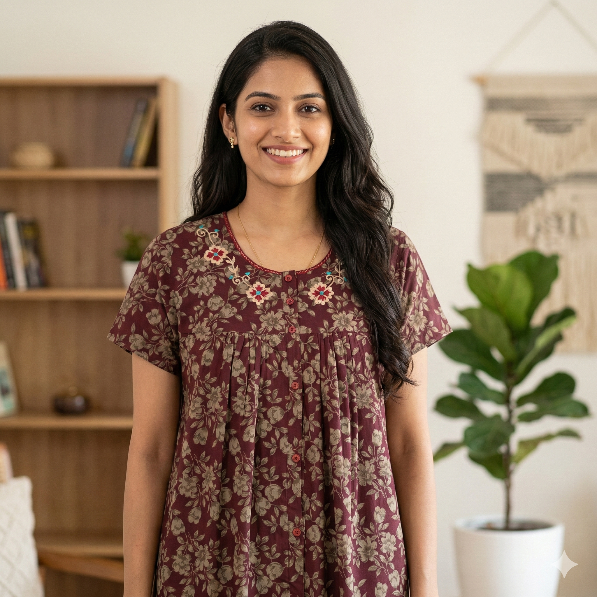 Bizzy Lizzy Maroon Cosmos Front Open Nighty