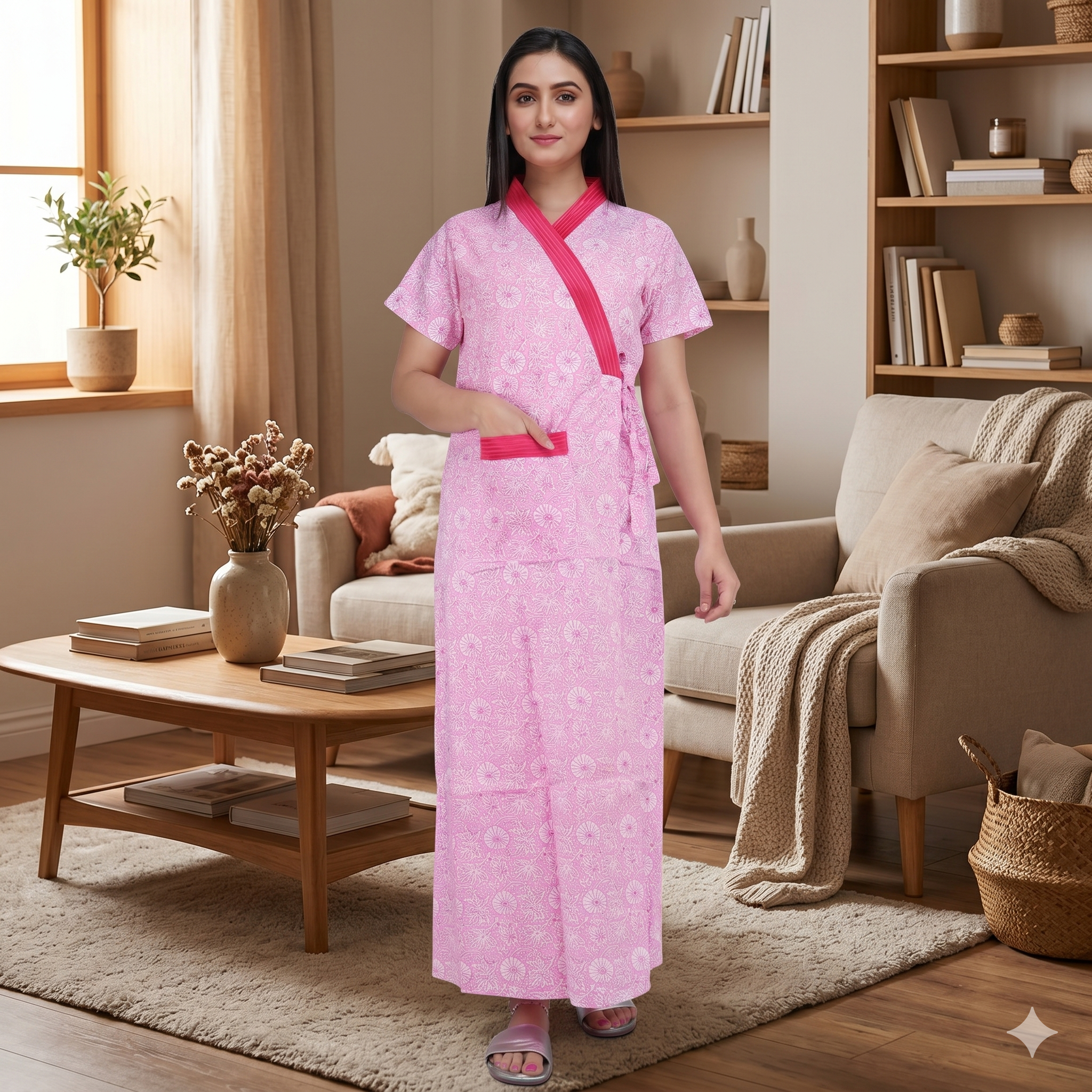 Pure Cotton Pink Daffodil Housecoat