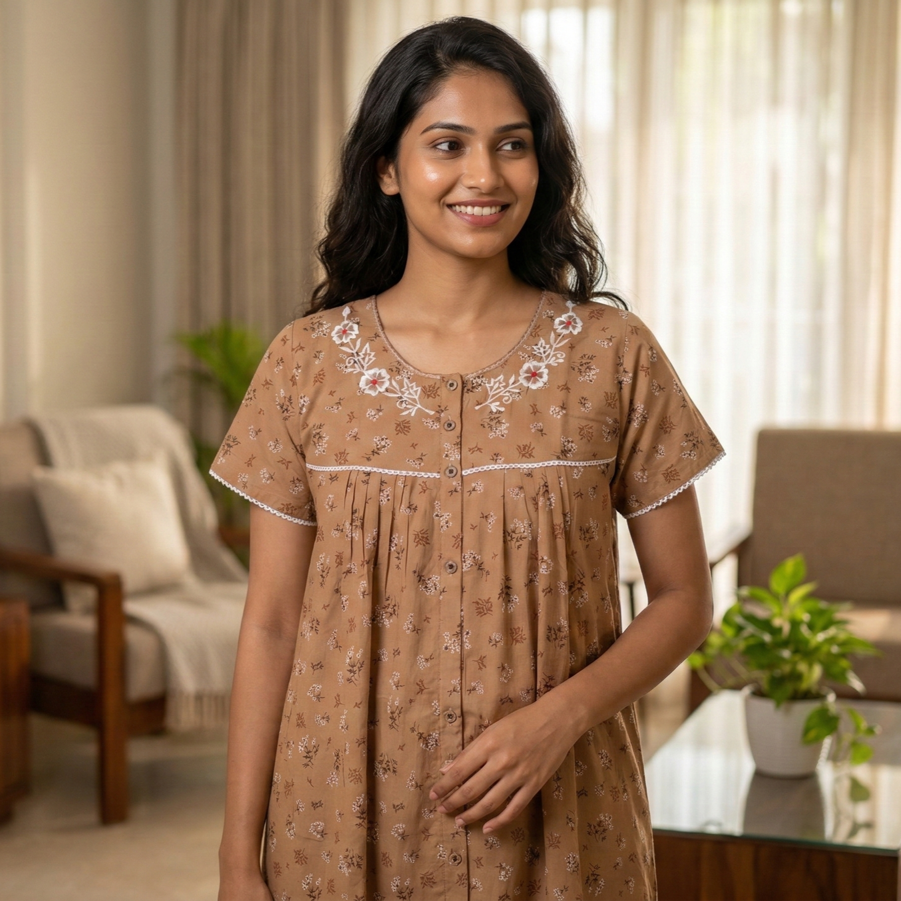 Bizzy Lizzy Yellow Peony Front Open Nighty