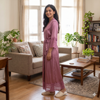 Satin Light Pink Daffodils 2pc Set Housecoat