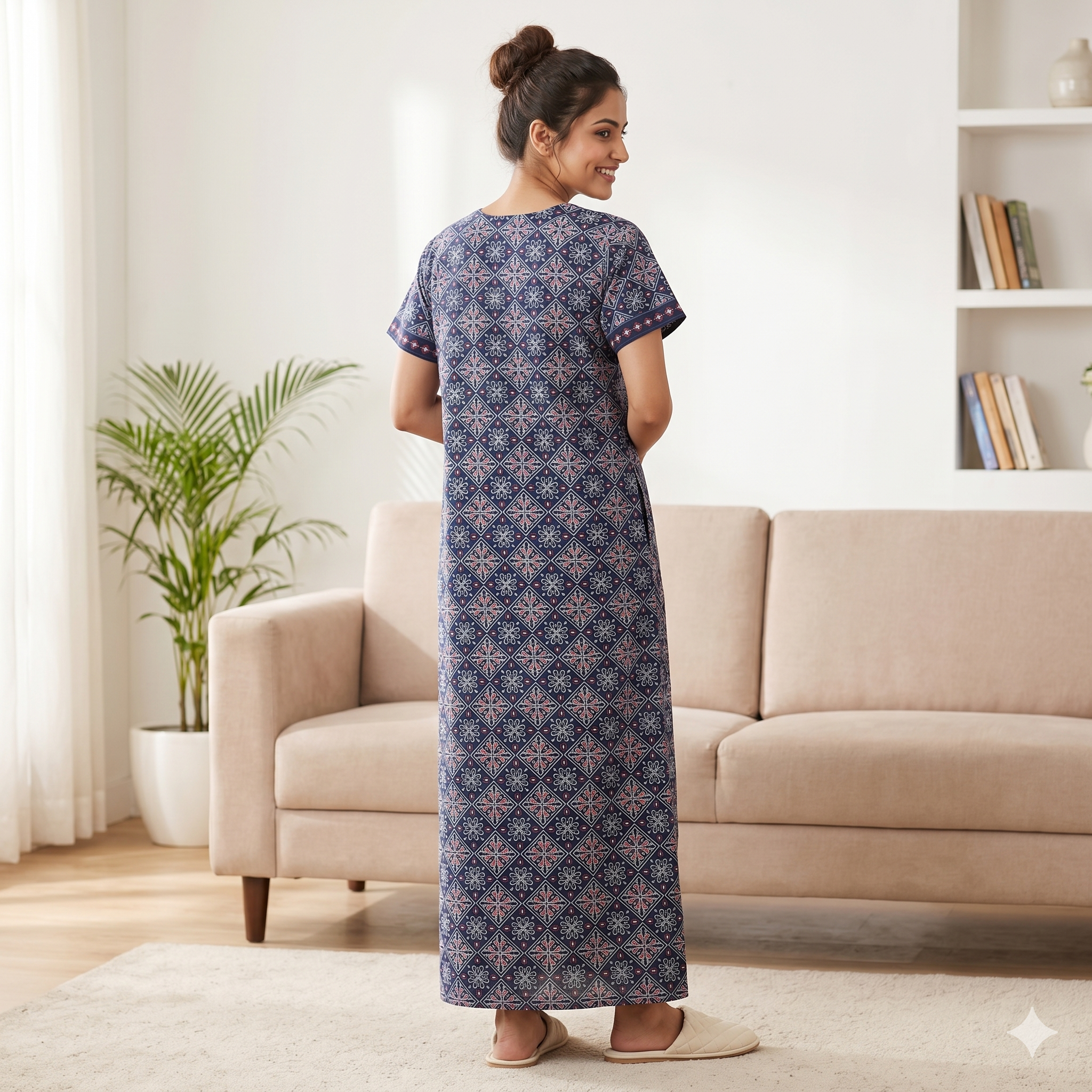 Pure Cotton A-Line Deep Blue Stock Nighty