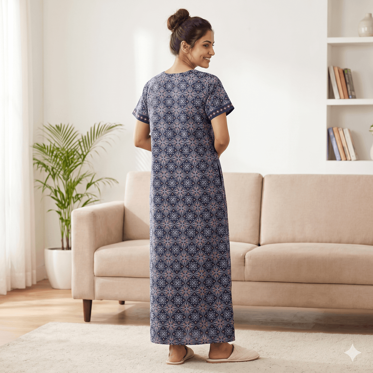 Pure Cotton A-Line Deep Blue Stock Nighty