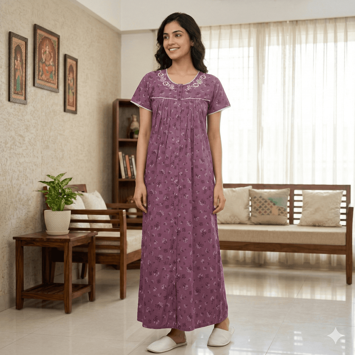 Bizzy Lizzy Light Purple Peony Front Open Nighty