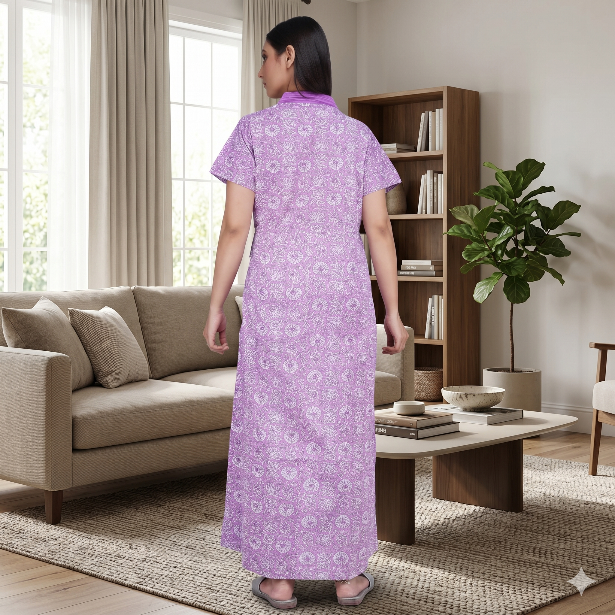 Pure Cotton Purple  Daffodil Housecoat
