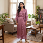 Satin Light Pink Daffodils 2pc Set Housecoat