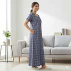 Pure Cotton A-Line Deep Blue Stock Nighty