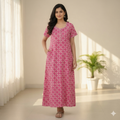 Pure Cotton A-Line Pink Rose Nighty