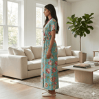 Pure Cotton Sky Blue Peony Housecoat