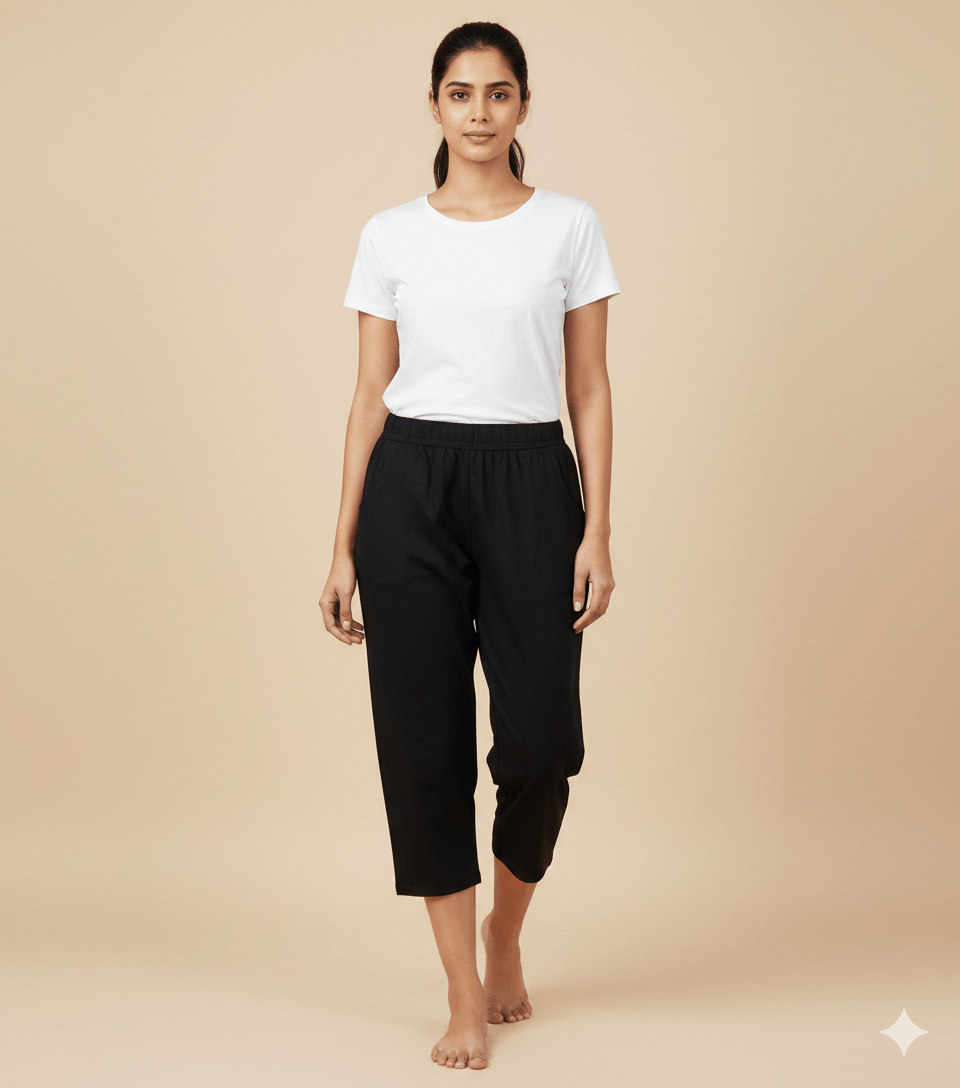Cotton Hosiery Black Plain Diamond Capri