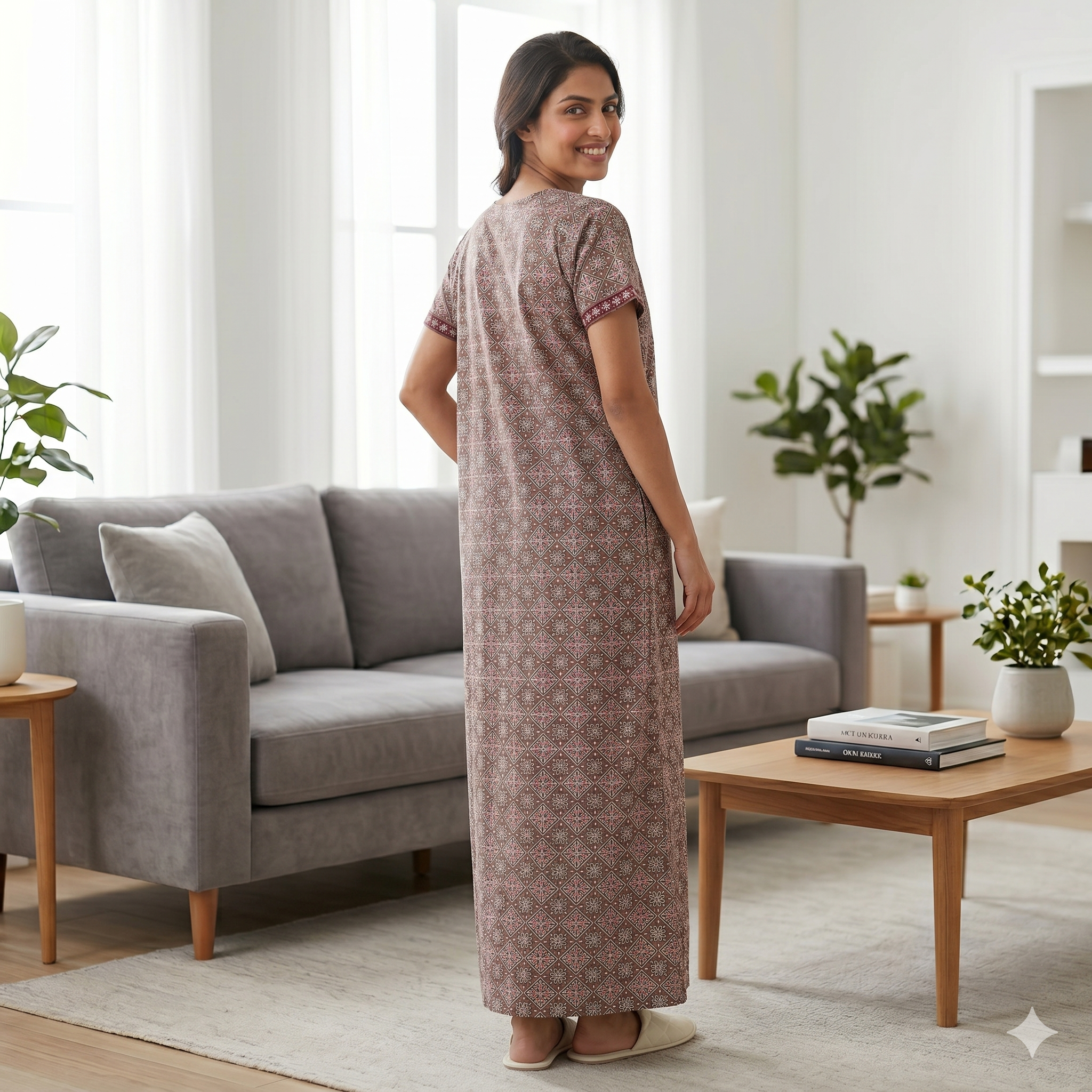Pure Cotton A-Line Dusky Brown Stock Nighty