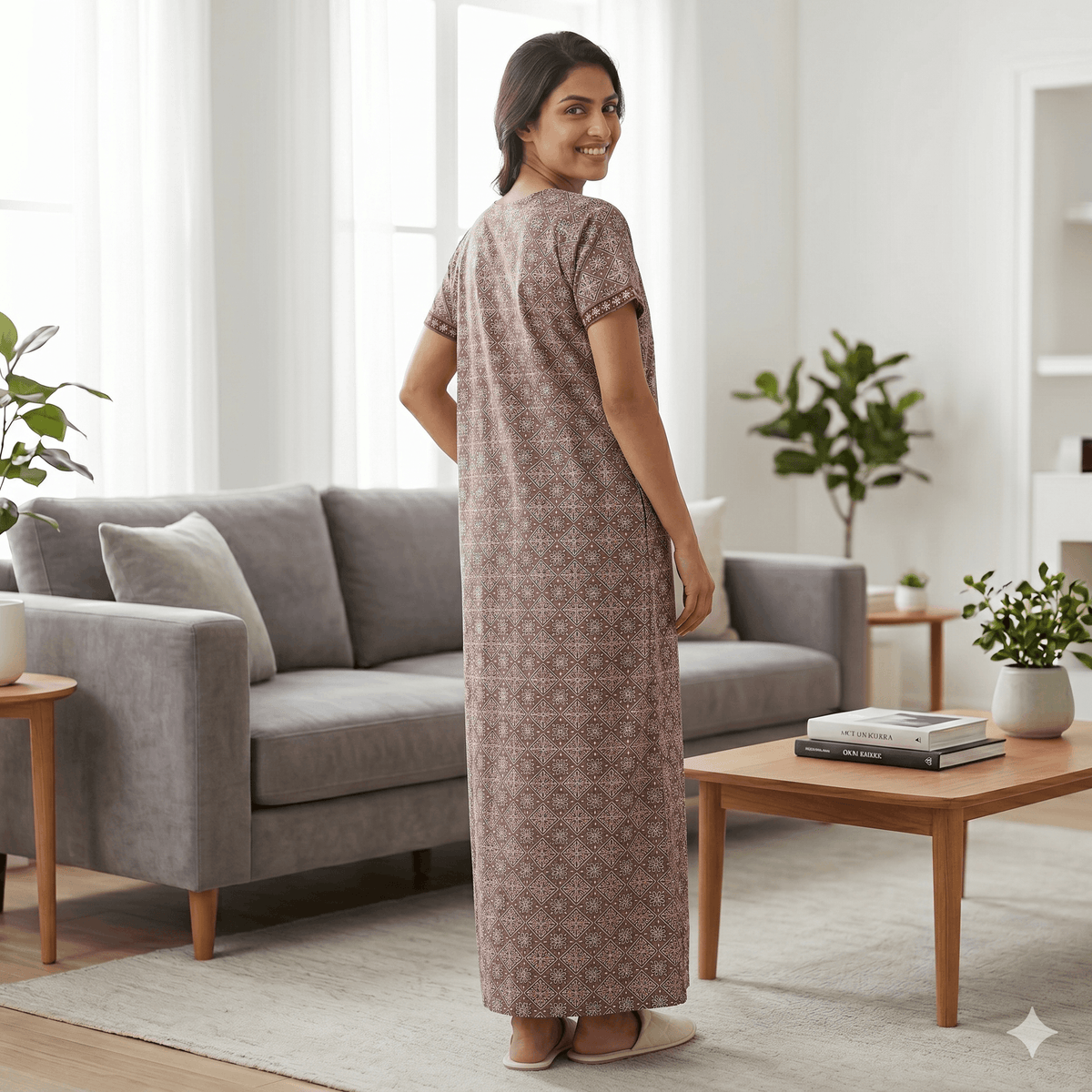 Pure Cotton A-Line Dusky Brown Stock Nighty