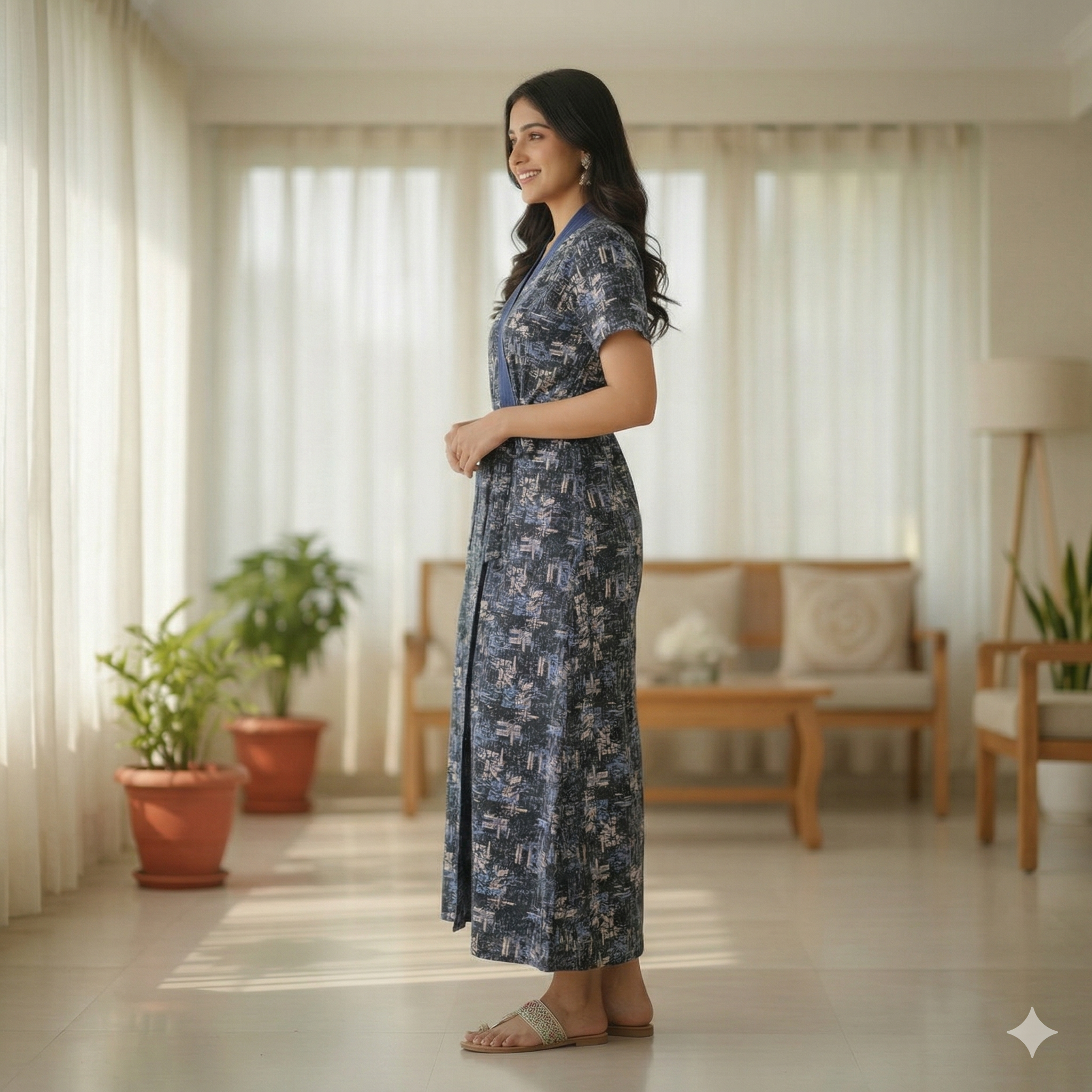 Bizzy Lizzy Vavy Blue Carnation 2pc Set  Housecoat