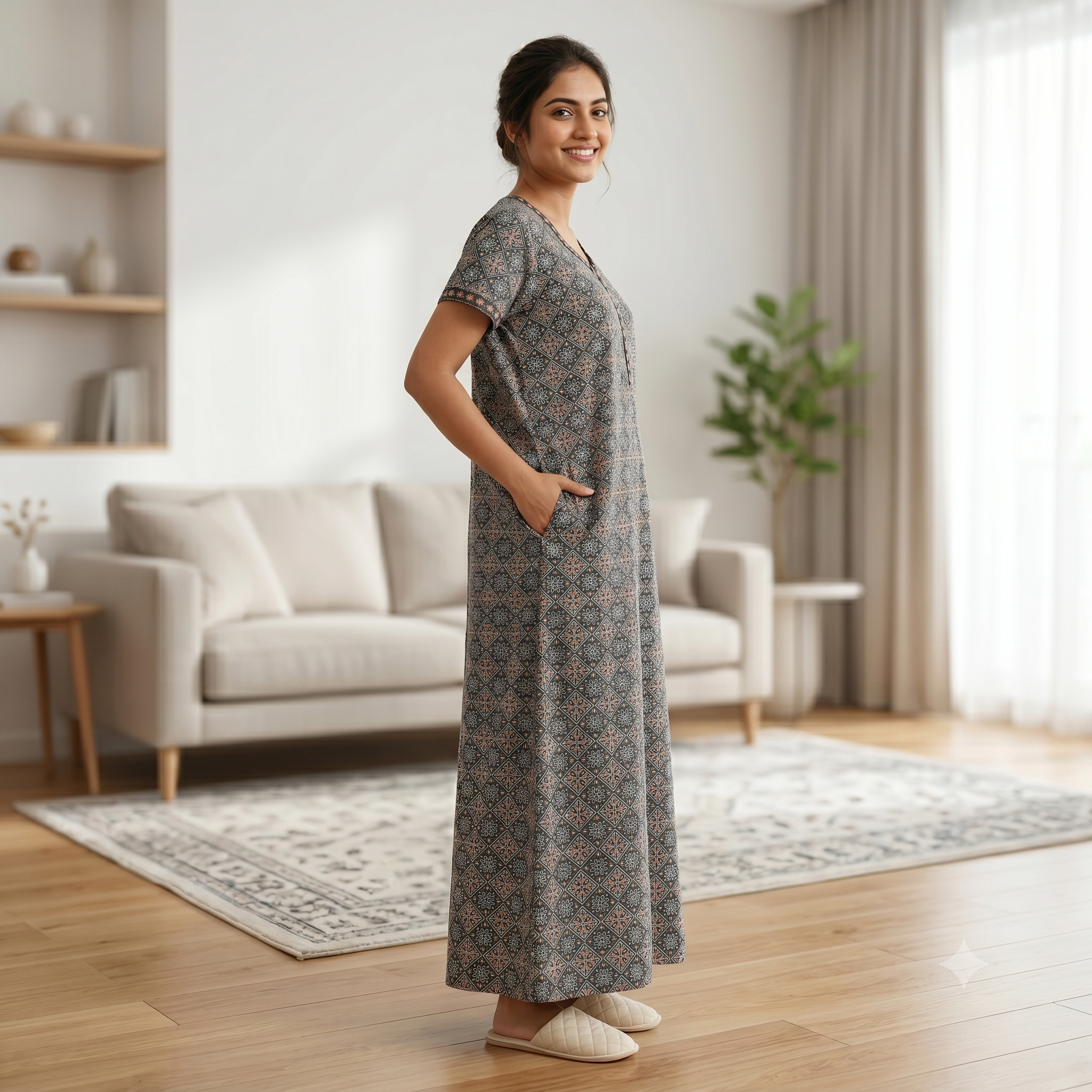 Pure Cotton A-Line Green Stock Nighty