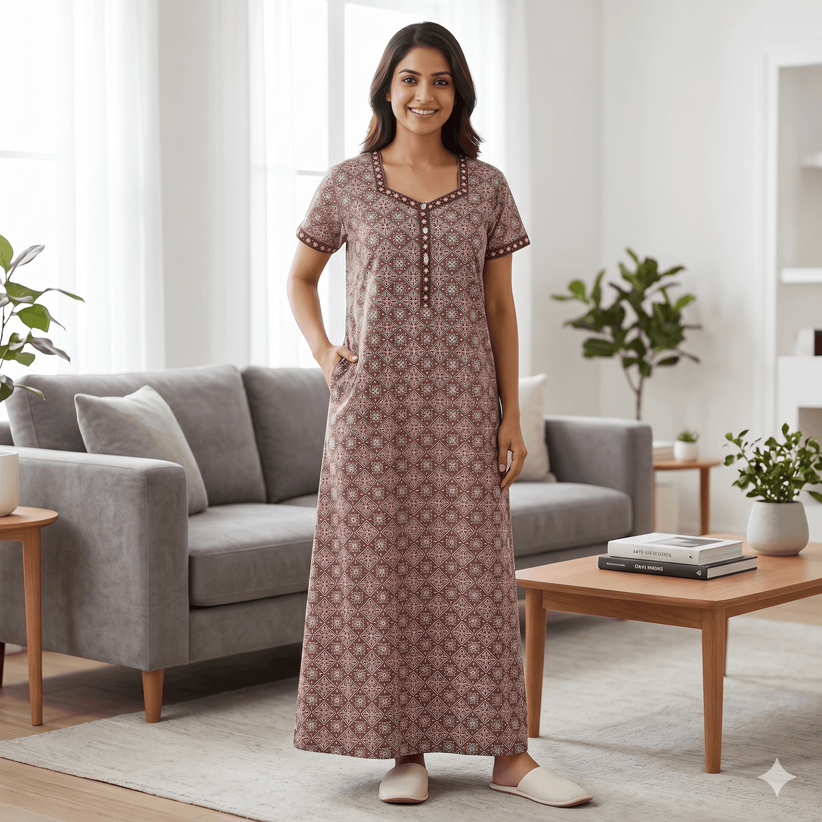 Pure Cotton A-Line Dusky Brown Stock Nighty