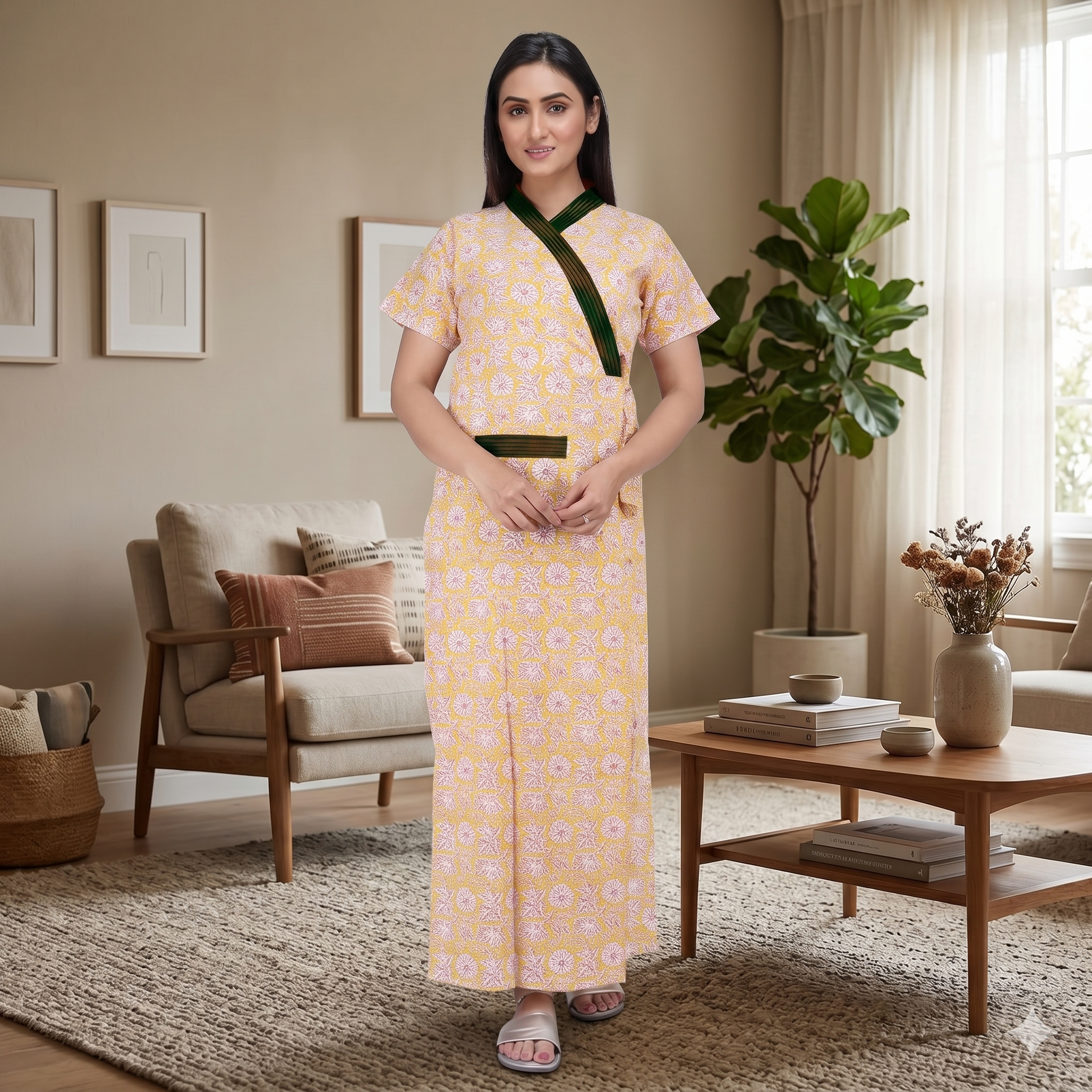 Pure Cotton Yellow Daffodil Housecoat