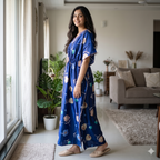 Satin Royal Blue Daisy Kaftan Nighty