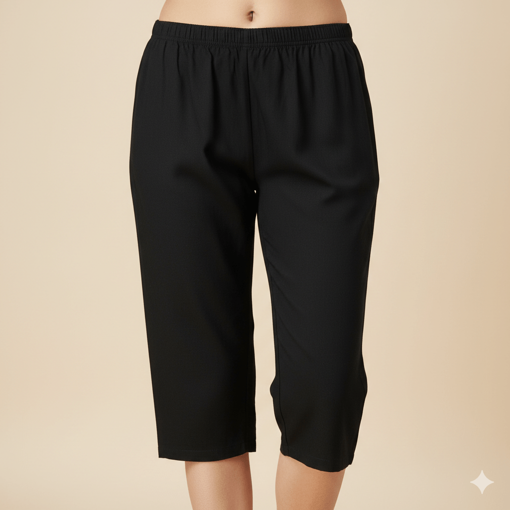 Cotton Hosiery Black Plain Diamond Capri