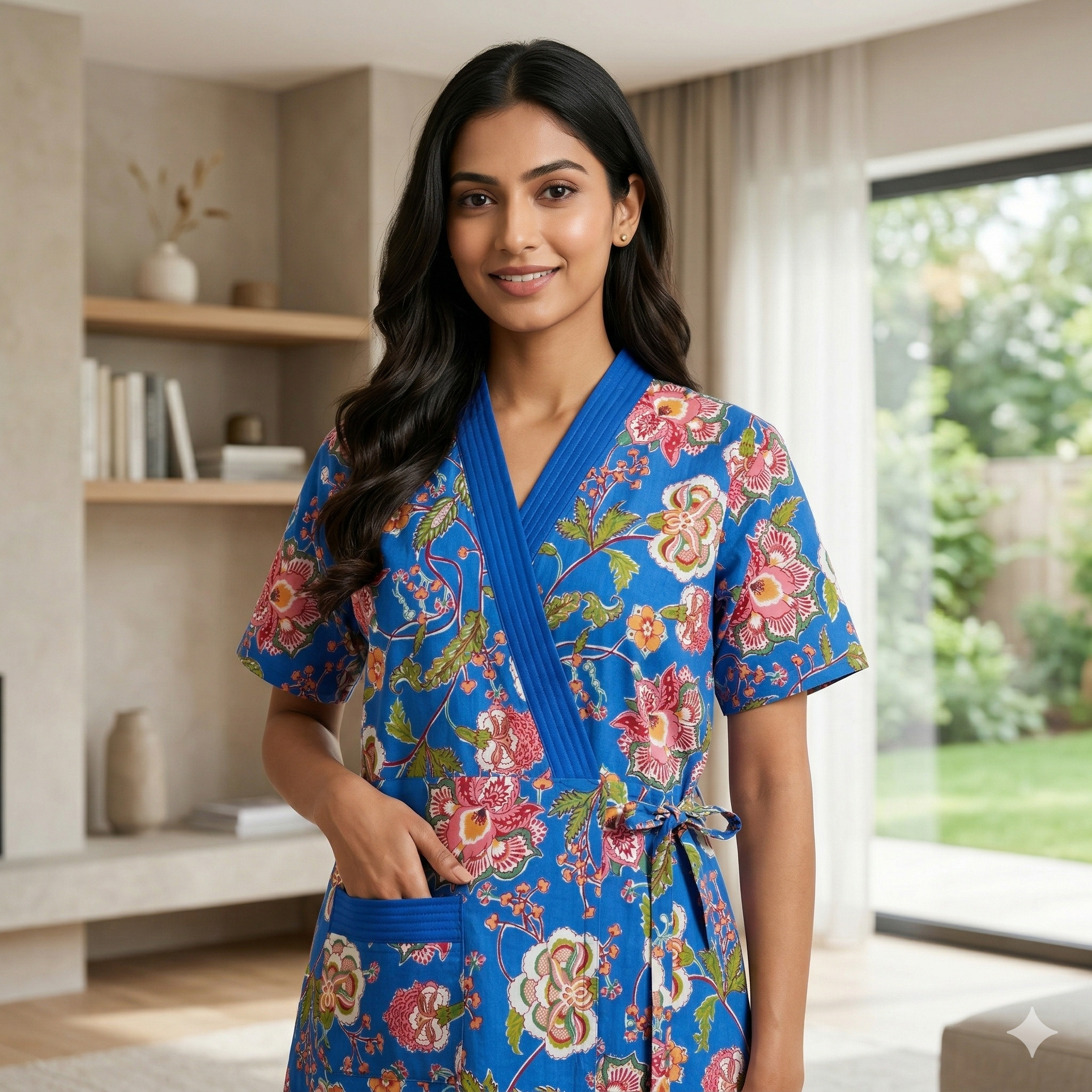 Pure Cotton Blue Peony Housecoat