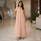Pure Cotton A-Line Light Orange Orchid Nighty