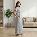 Pure Cotton A-Line Light Blue Tulip Nighty