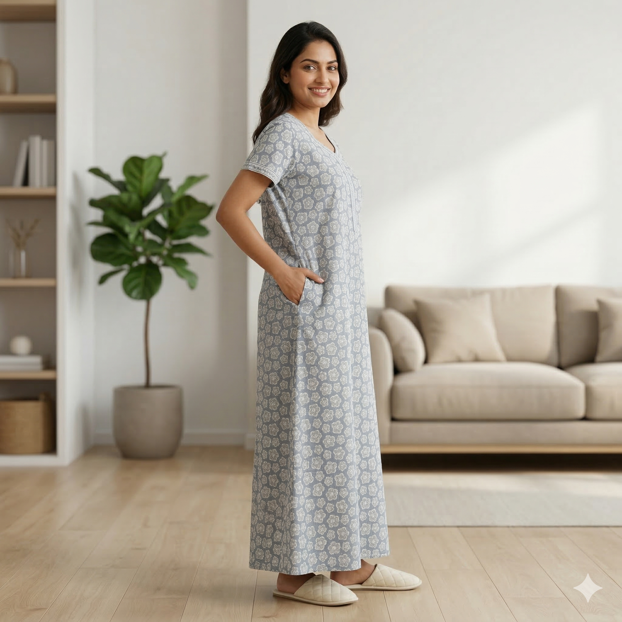 Pure Cotton A-Line Light Blue Tulip Nighty