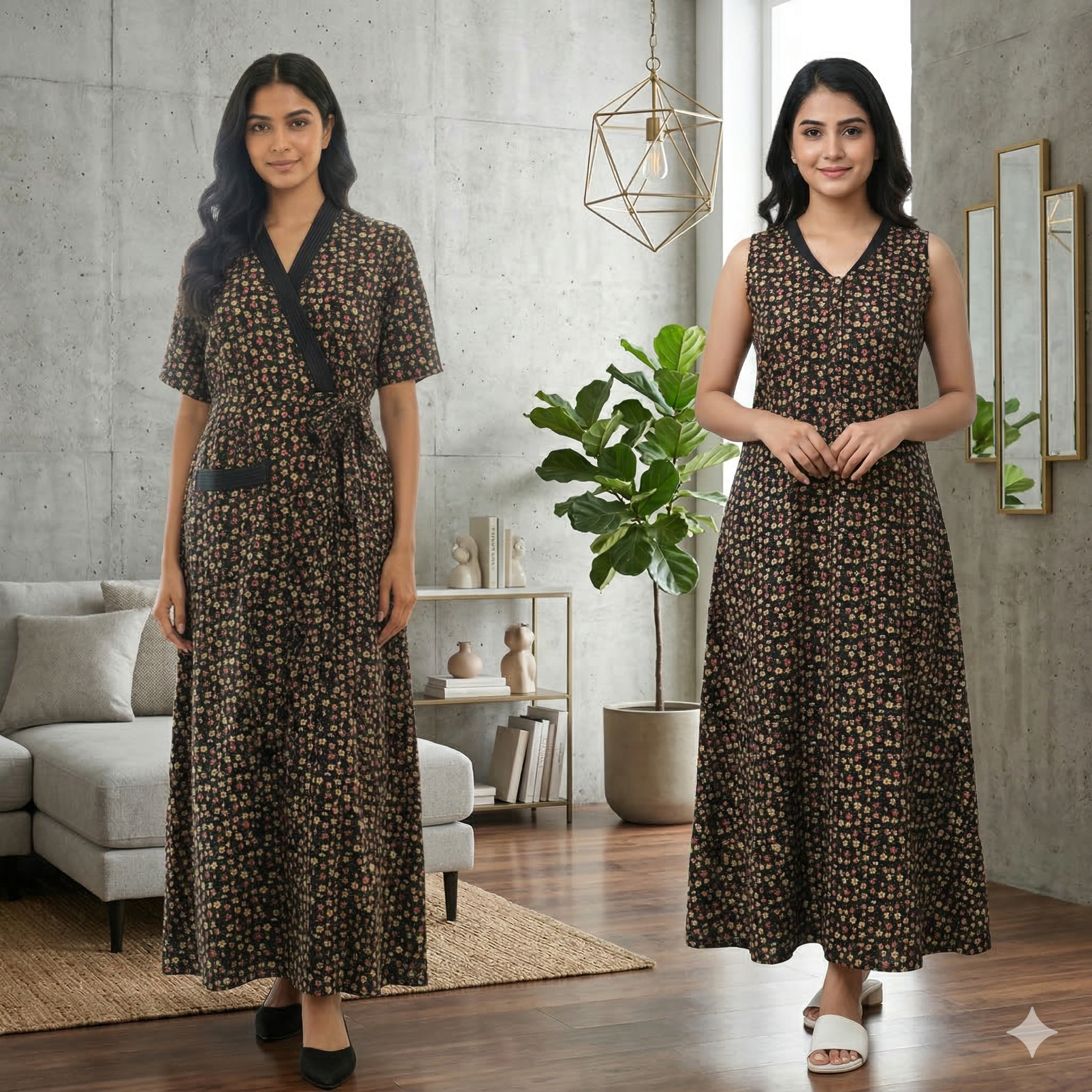 Bizzy Lizzy Black Carnation 2pc Set  Housecoat