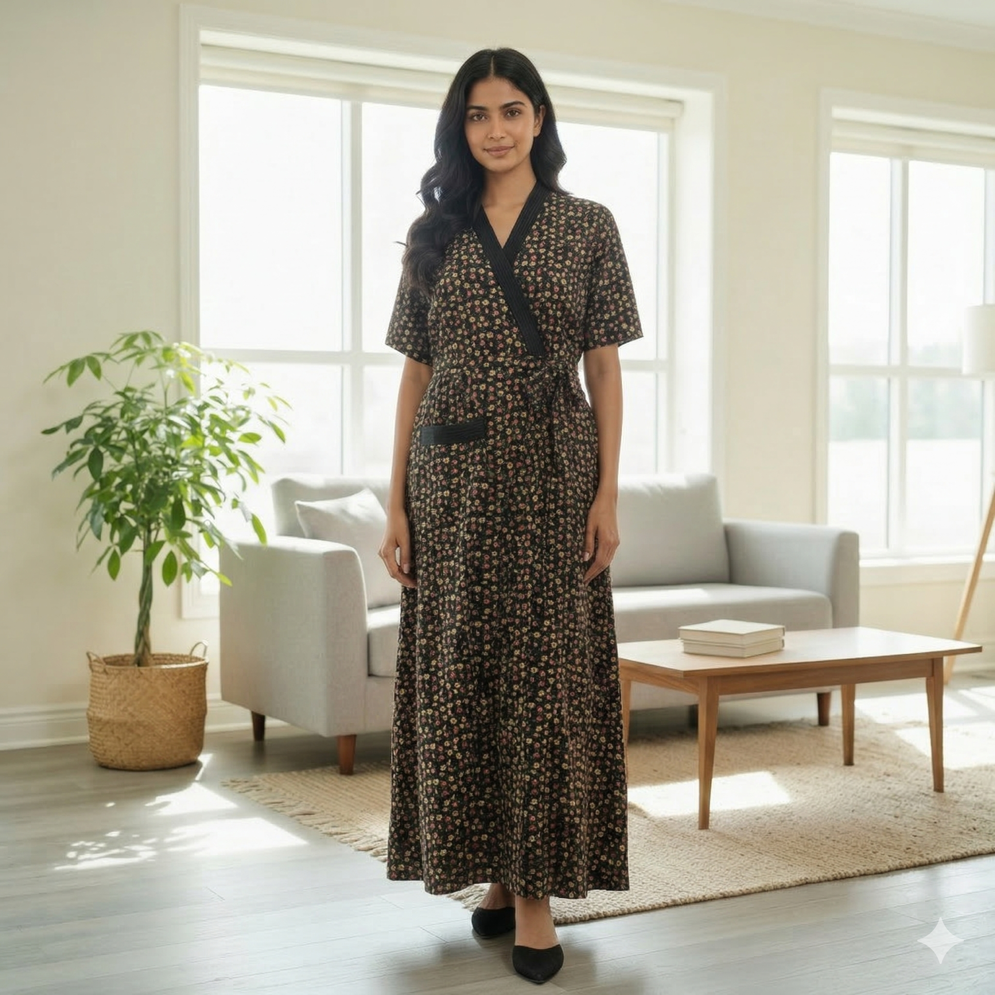 Bizzy Lizzy Black Carnation 2pc Set  Housecoat