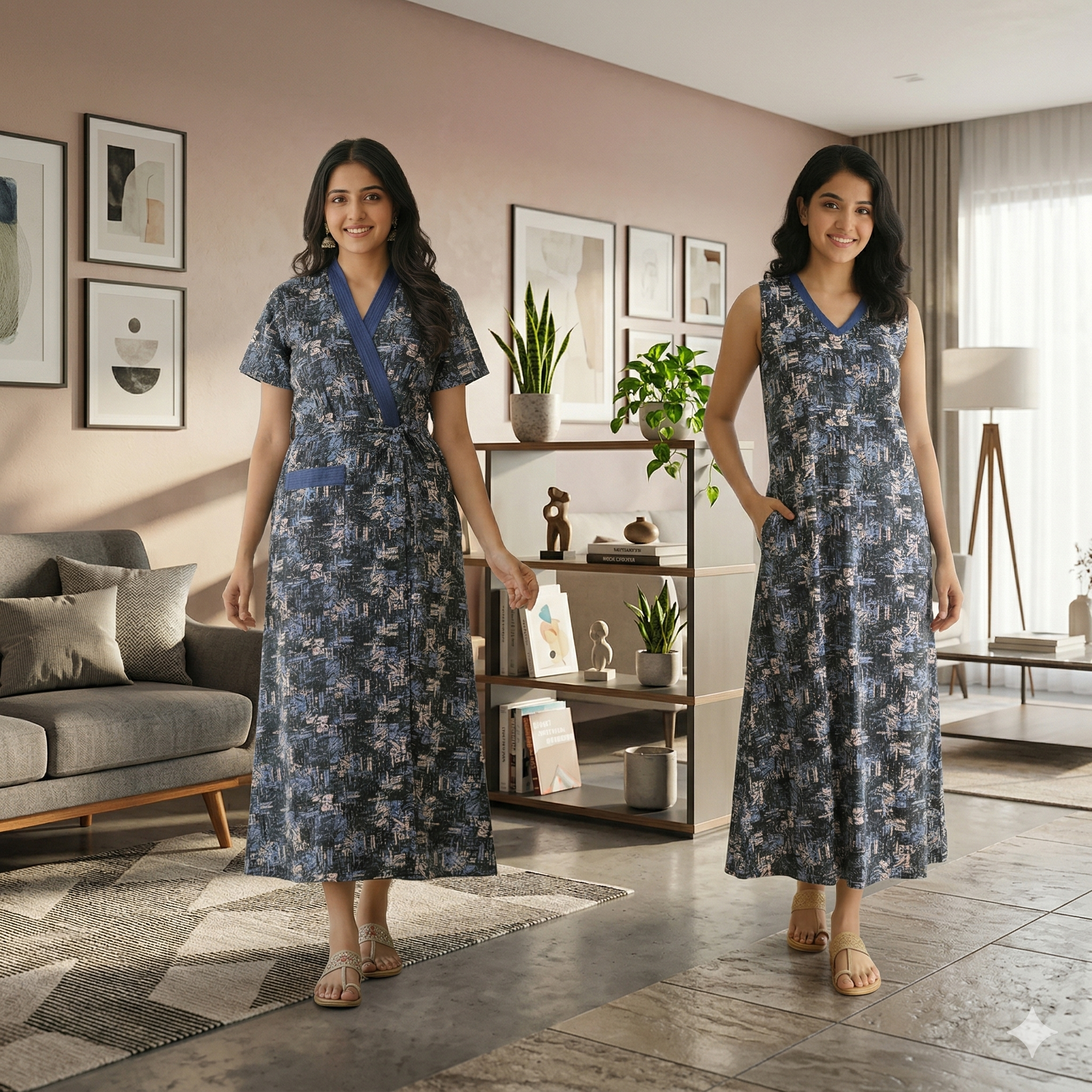Bizzy Lizzy Vavy Blue Carnation 2pc Set  Housecoat