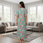 Pure Cotton Sky Blue Peony Housecoat