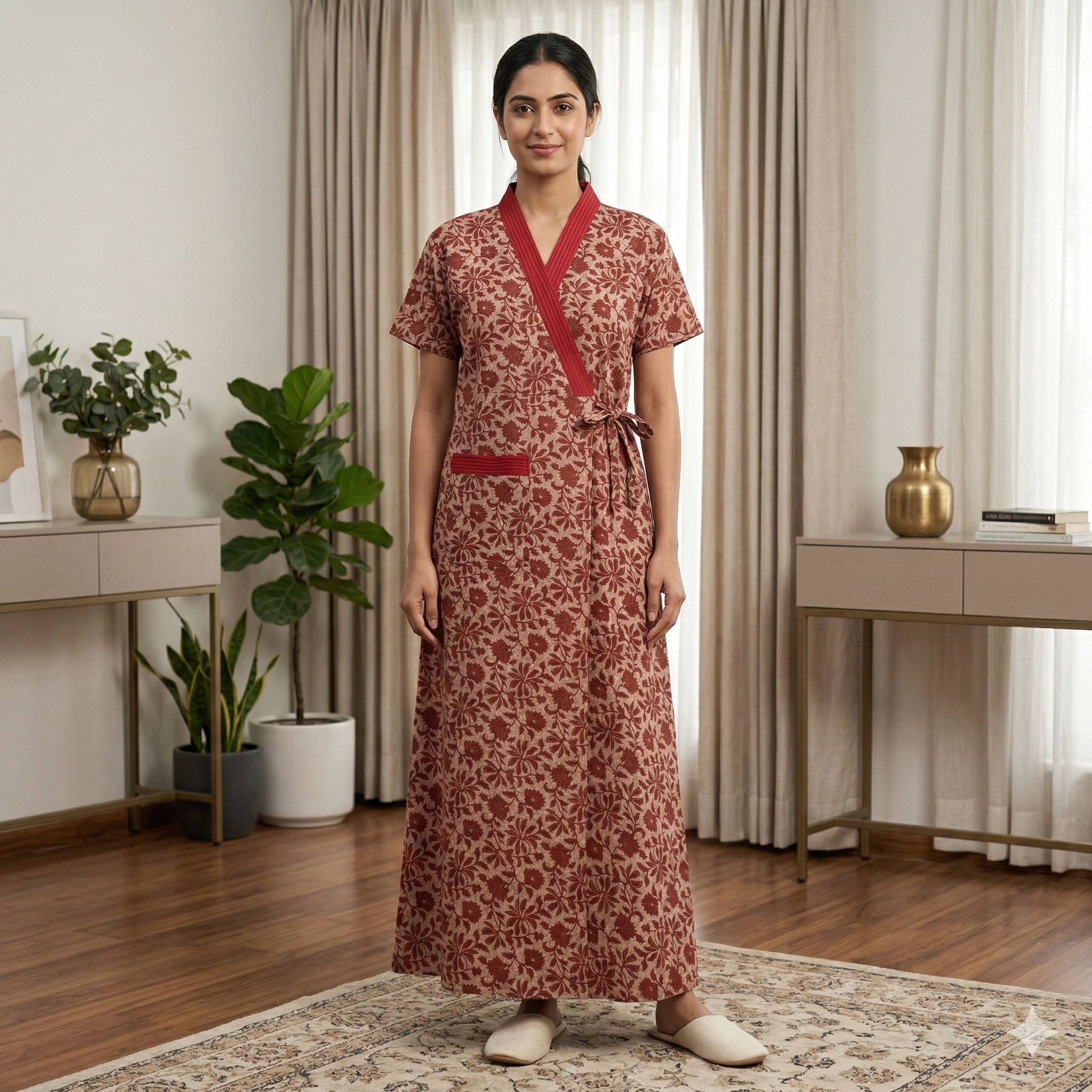 Bizzy Lizzy Grayish Red Peony Housecoat