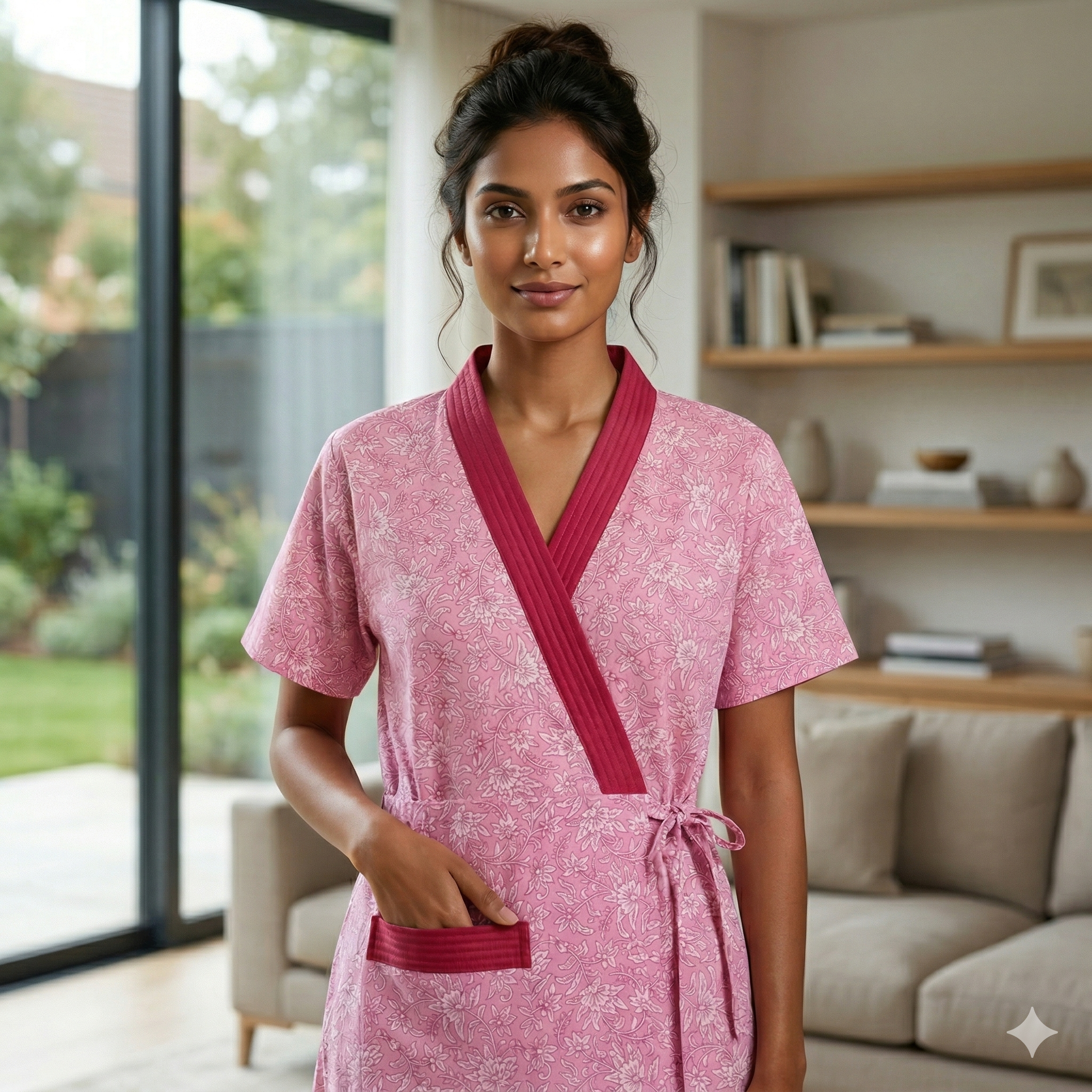 Pure Cotton Light Pink Peony Housecoat