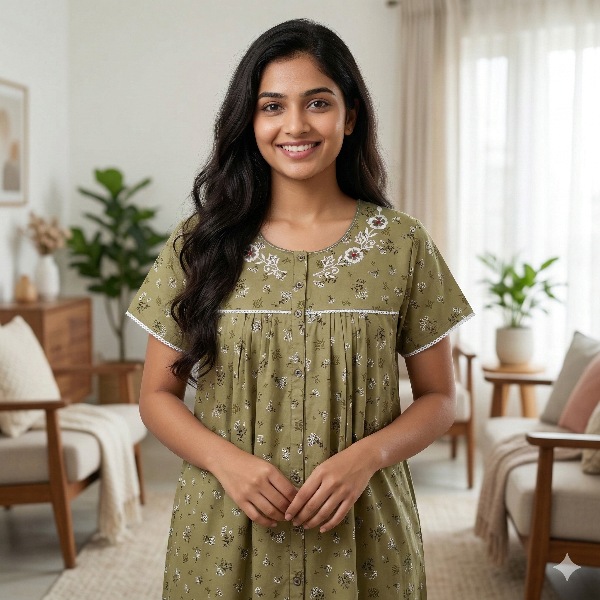 Bizzy Lizzy Saga Green Peony Front Open Nighty