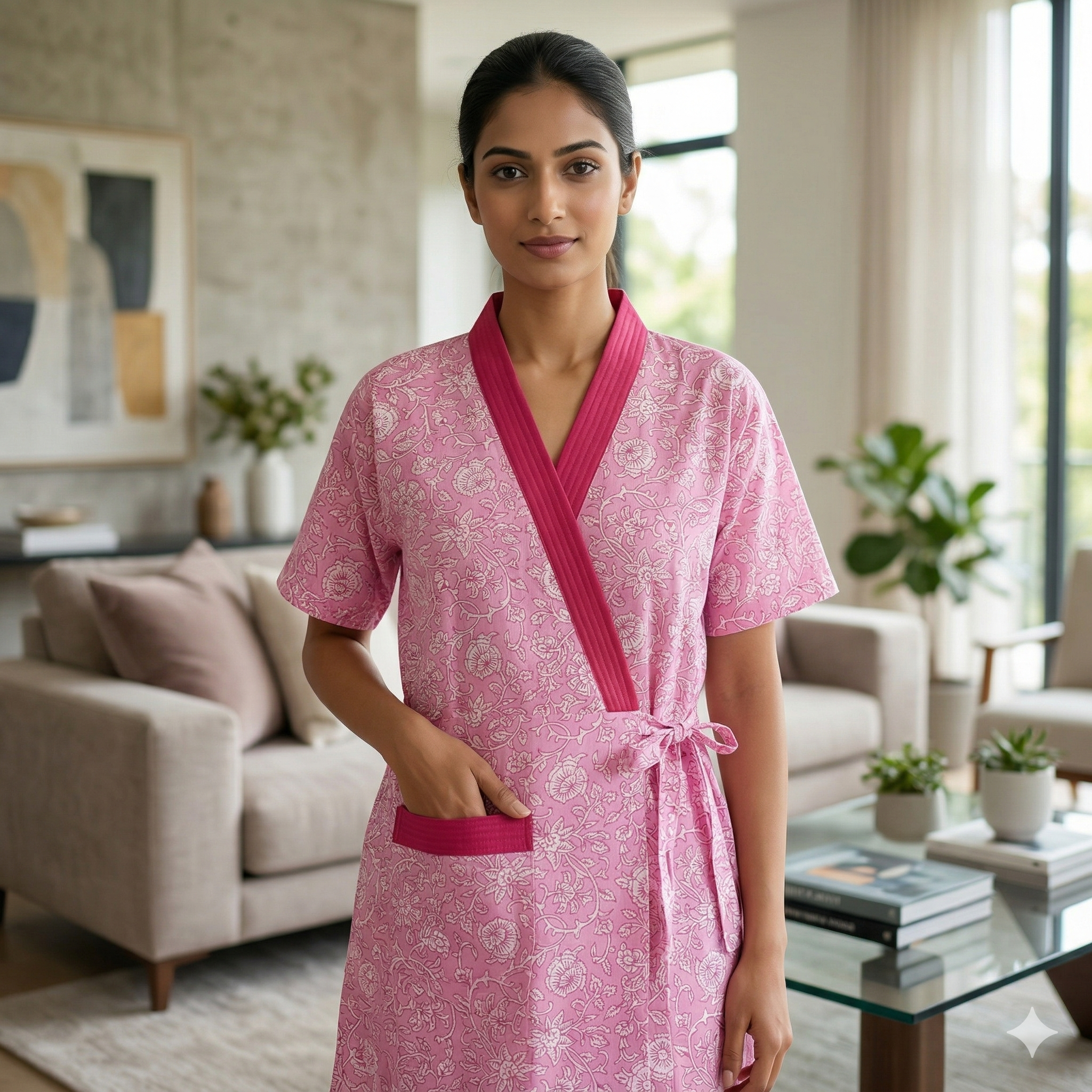 Pure Cotton Pink Carnation Housecoat