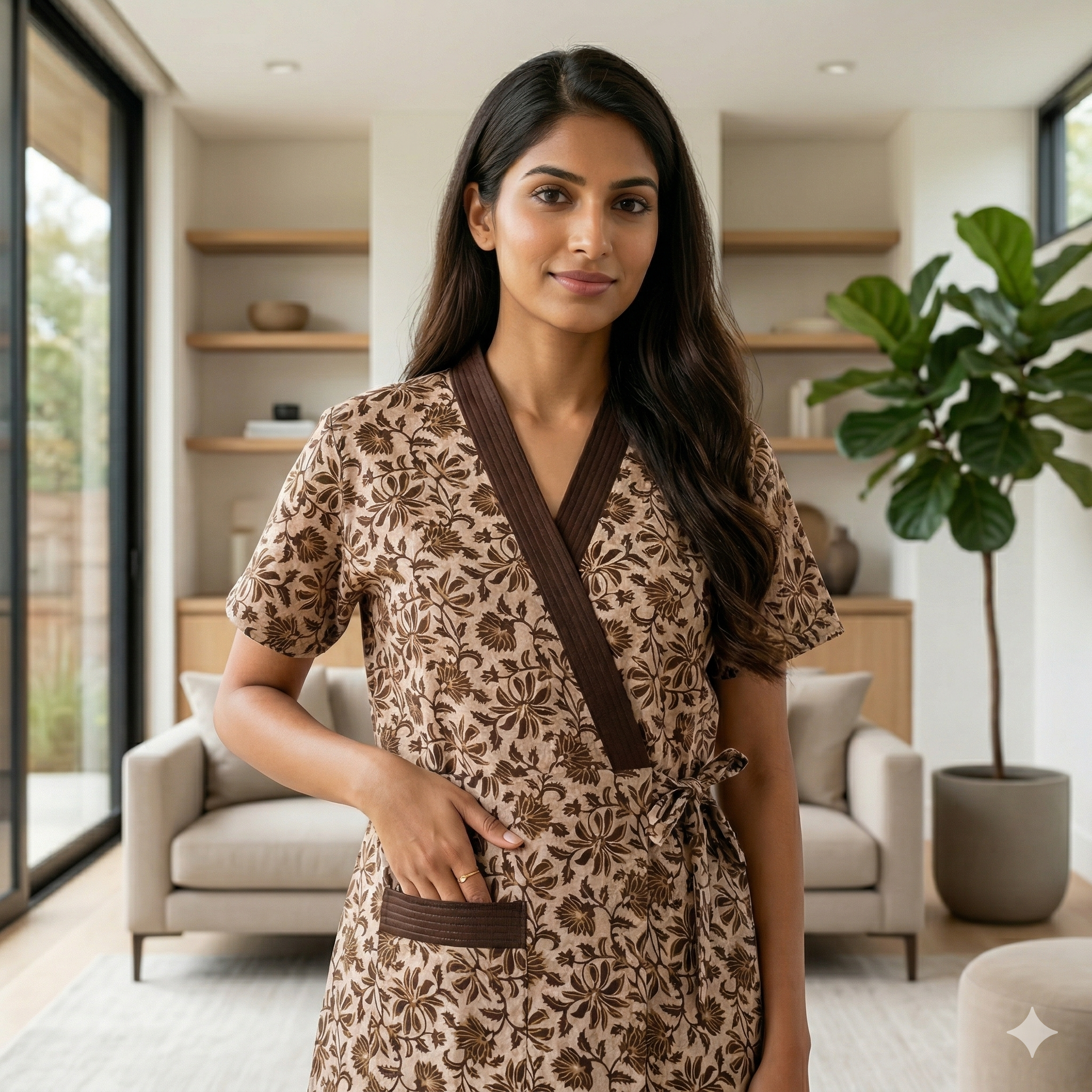 Bizzy Lizzy Light Brown Peony Housecoat