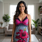 Fancy Grey Sleepwear Nighty With Panty Set