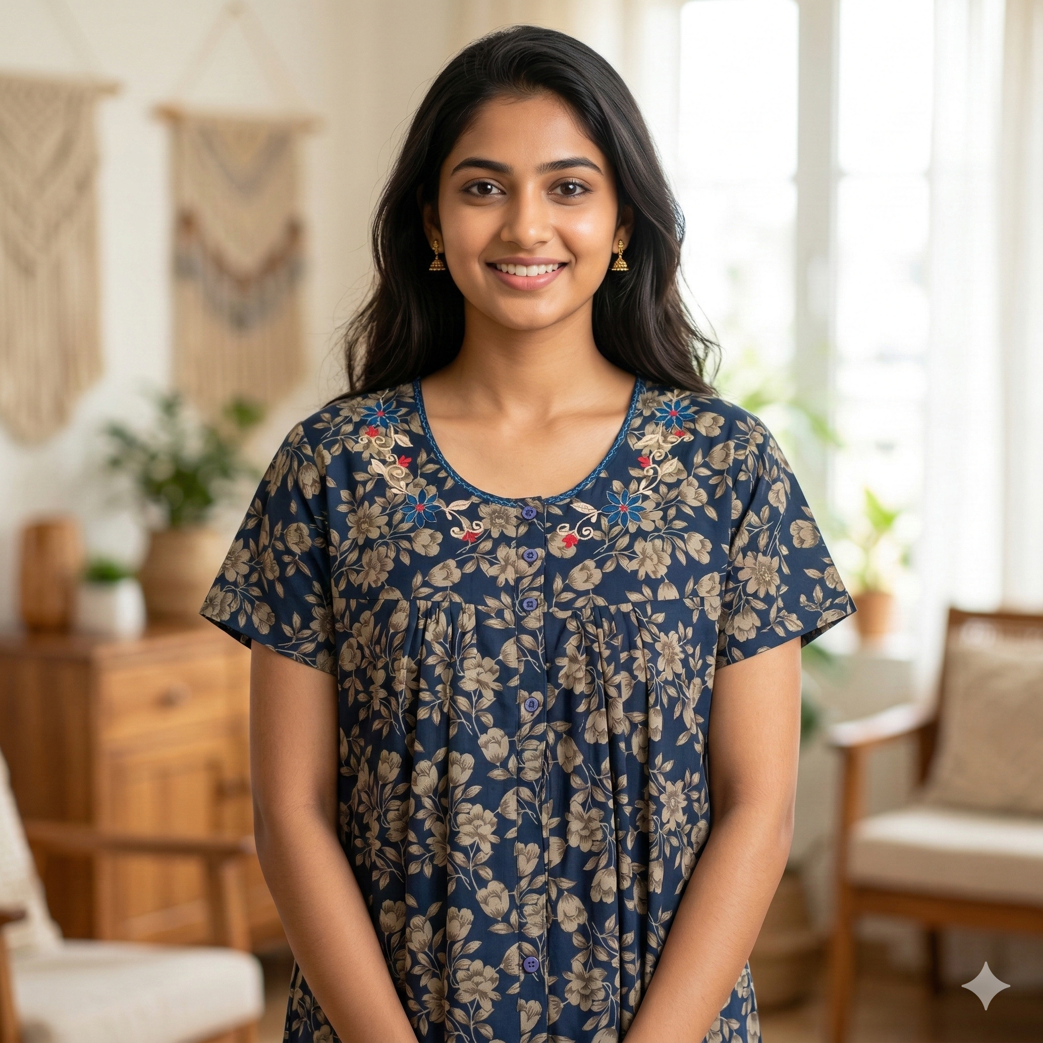 Bizzy Lizzy Navy Blue Cosmos Front Open Nighty