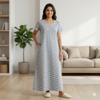 Pure Cotton A-Line Light Blue Tulip Nighty