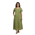 Pure Cotton A-Line Green Rose Nighty