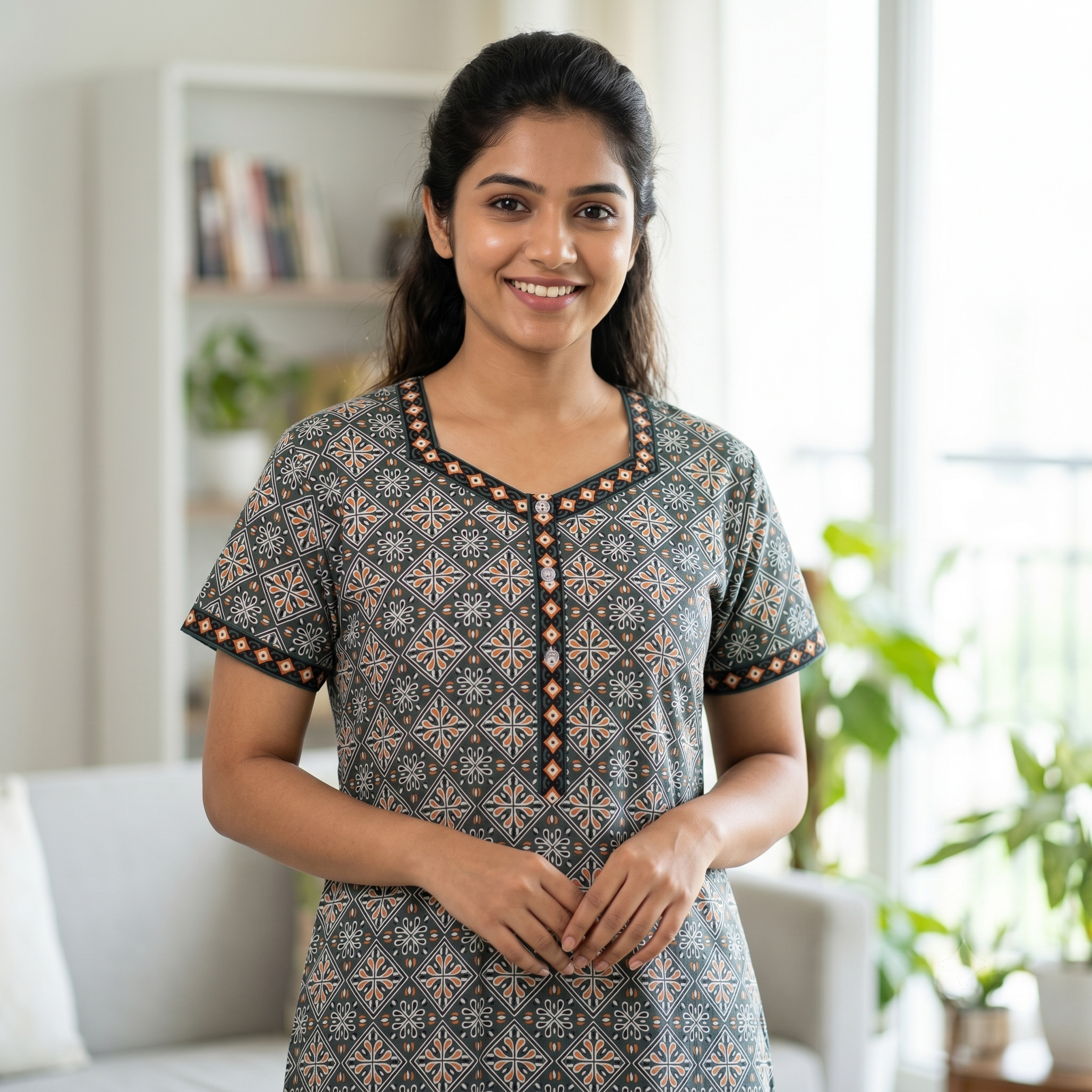 Pure Cotton A-Line Green Stock Nighty