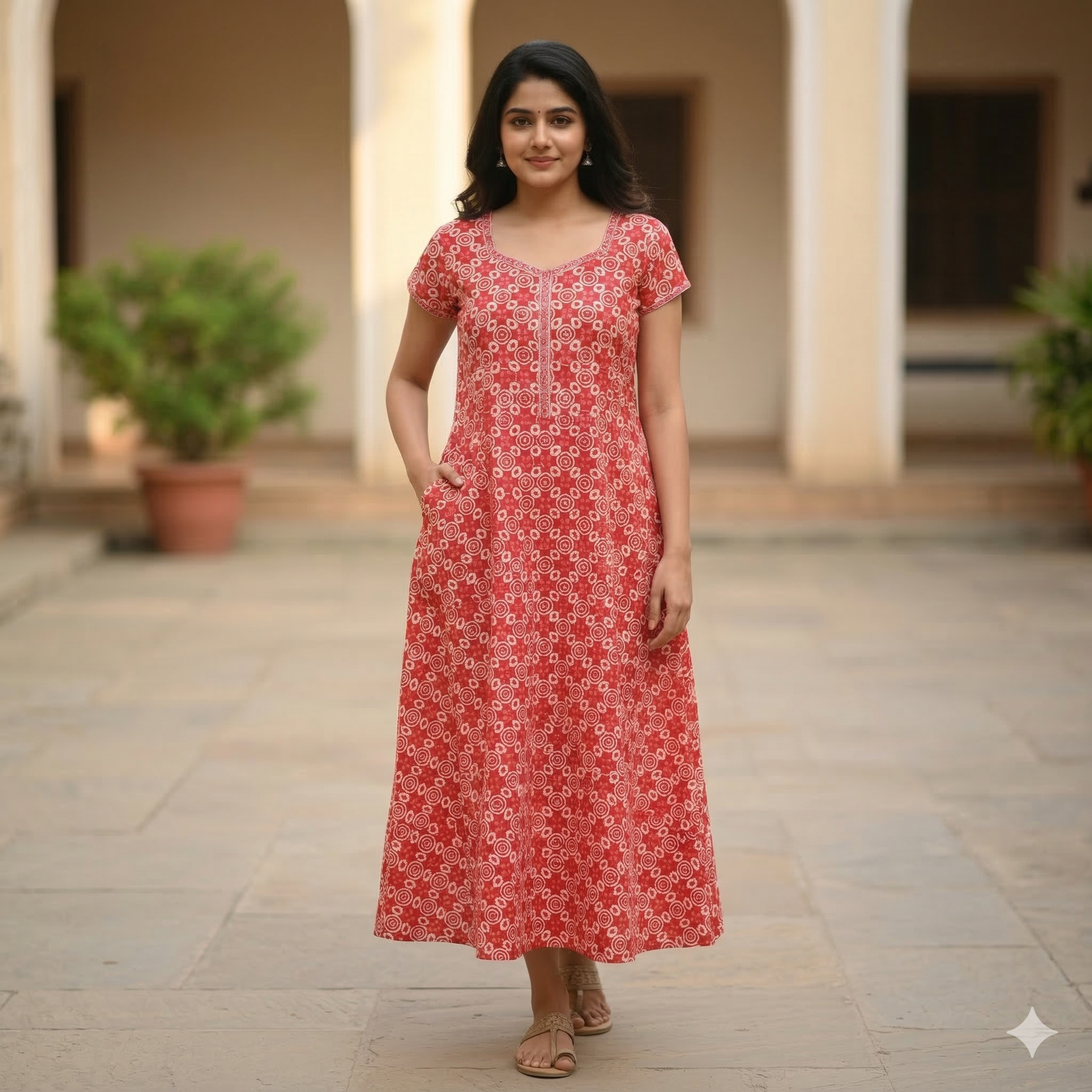 Pure Cotton A-Line Orange Rose Nighty