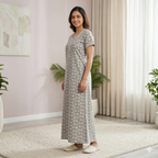 Pure Cotton A-Line Grey Tulip Nighty