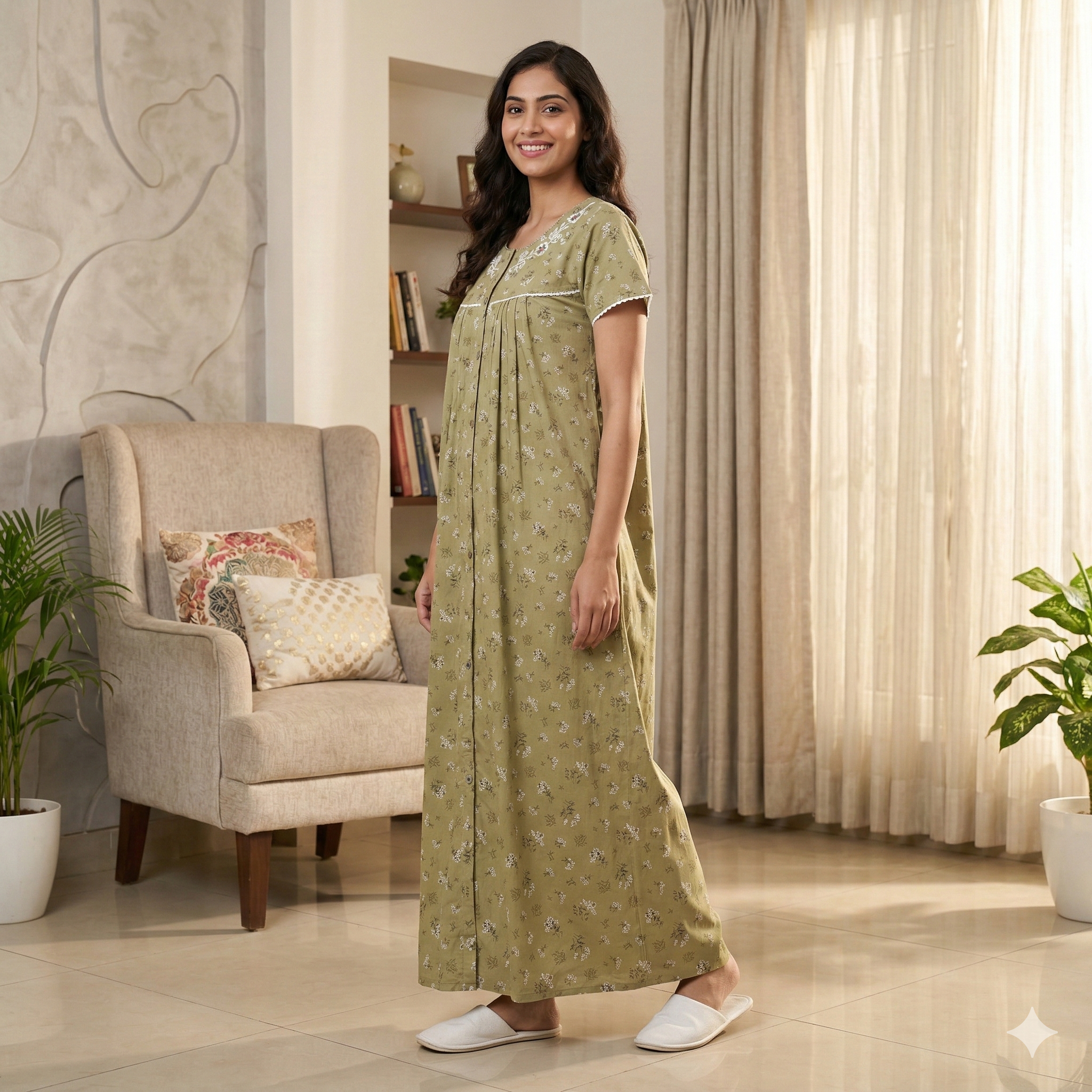 Bizzy Lizzy Saga Green Peony Front Open Nighty