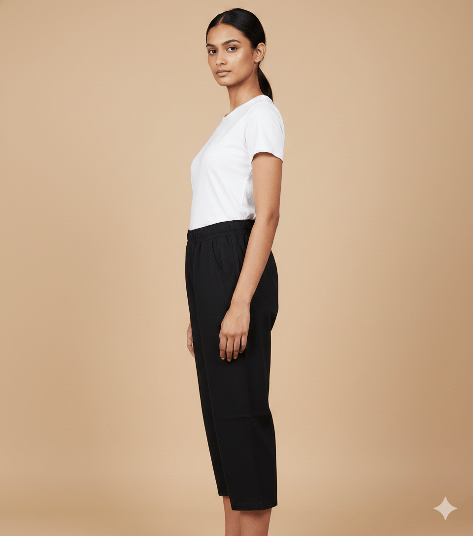 Cotton Hosiery Black Plain Diamond Capri