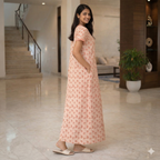 Pure Cotton A-Line Light Orange Orchid Nighty