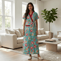 Pure Cotton Sky Blue Peony Housecoat