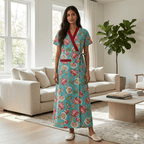 Pure Cotton Sky Blue Peony Housecoat