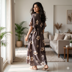 Satin Grey Daisy Kaftan Nighty