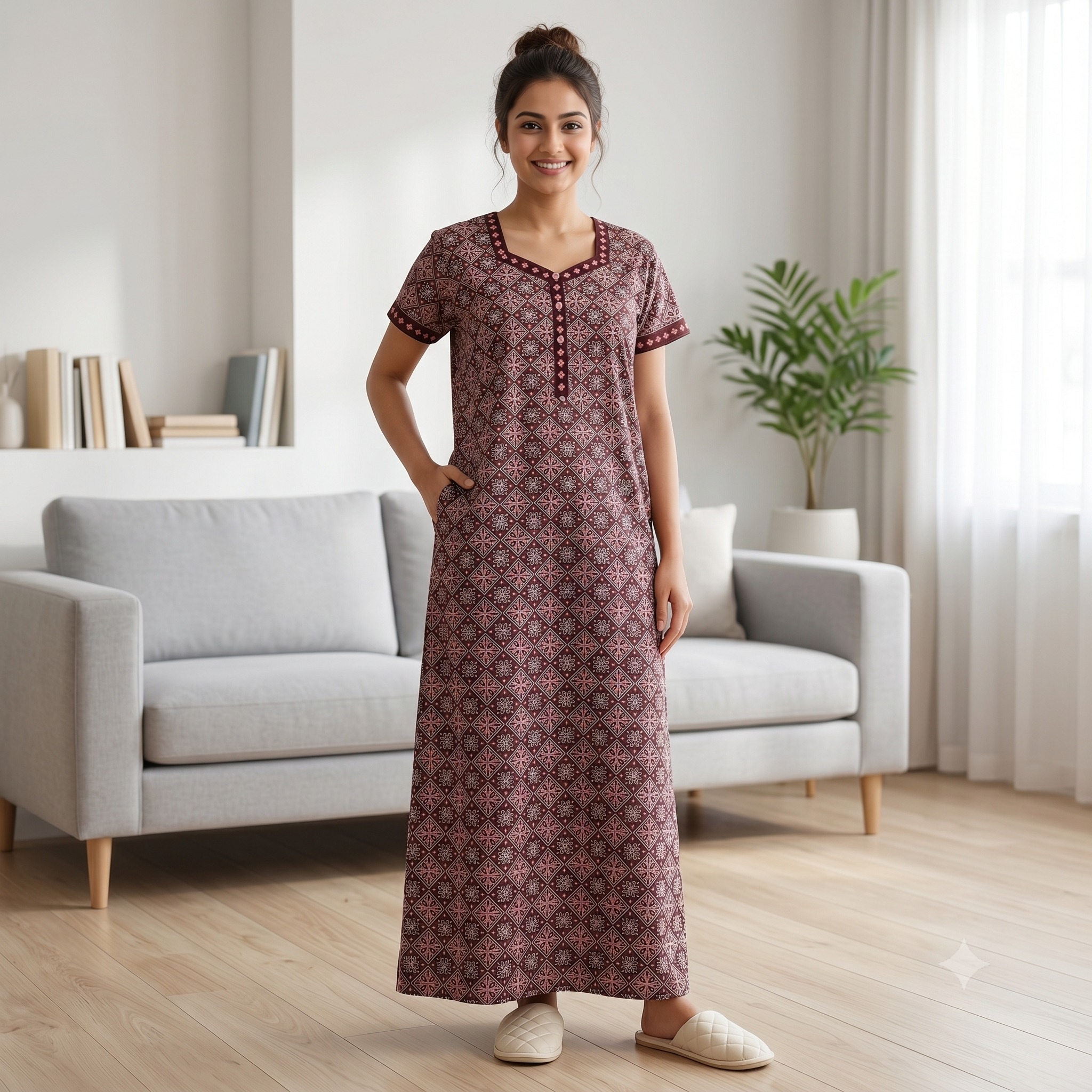 Pure Cotton A-Line Maroon Stock Nighty