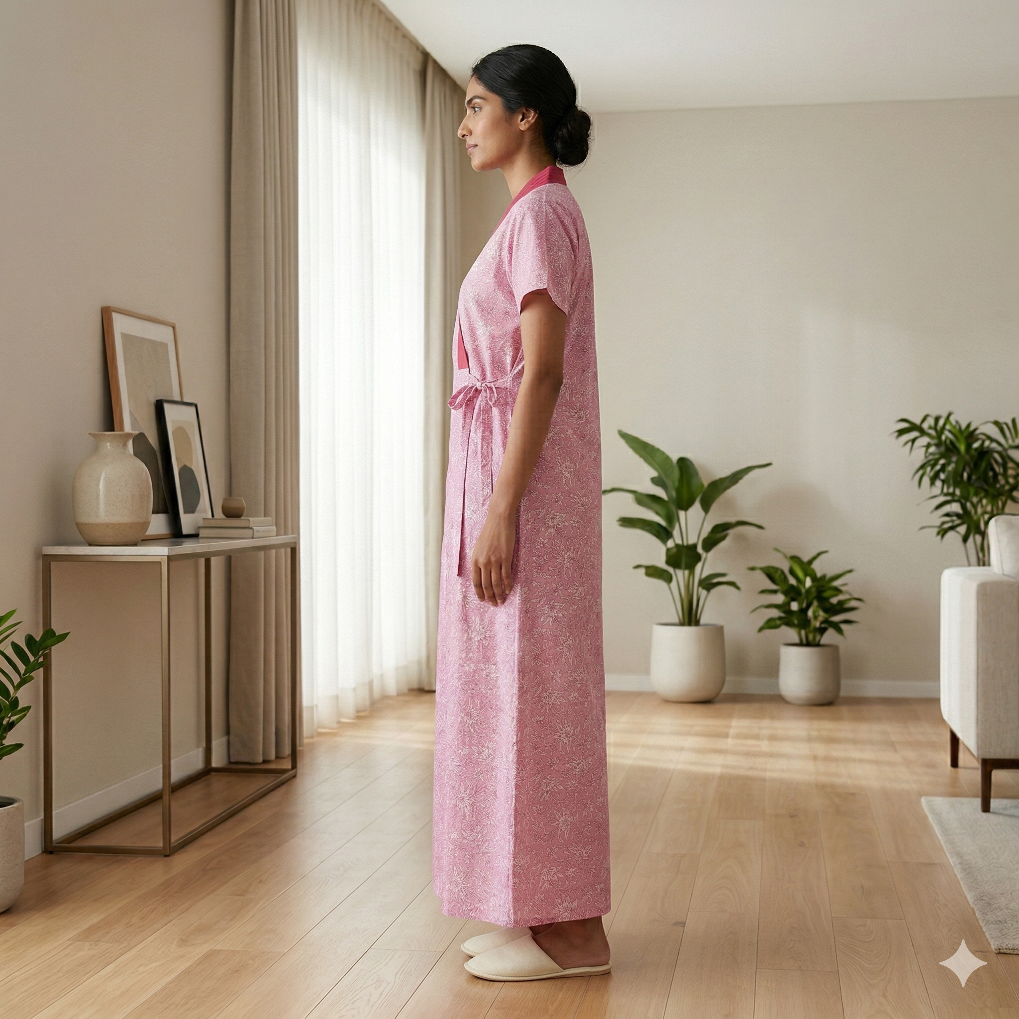 Pure Cotton Light Pink Peony Housecoat