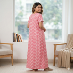 Pure Cotton A-Line Pink Tulip Nighty